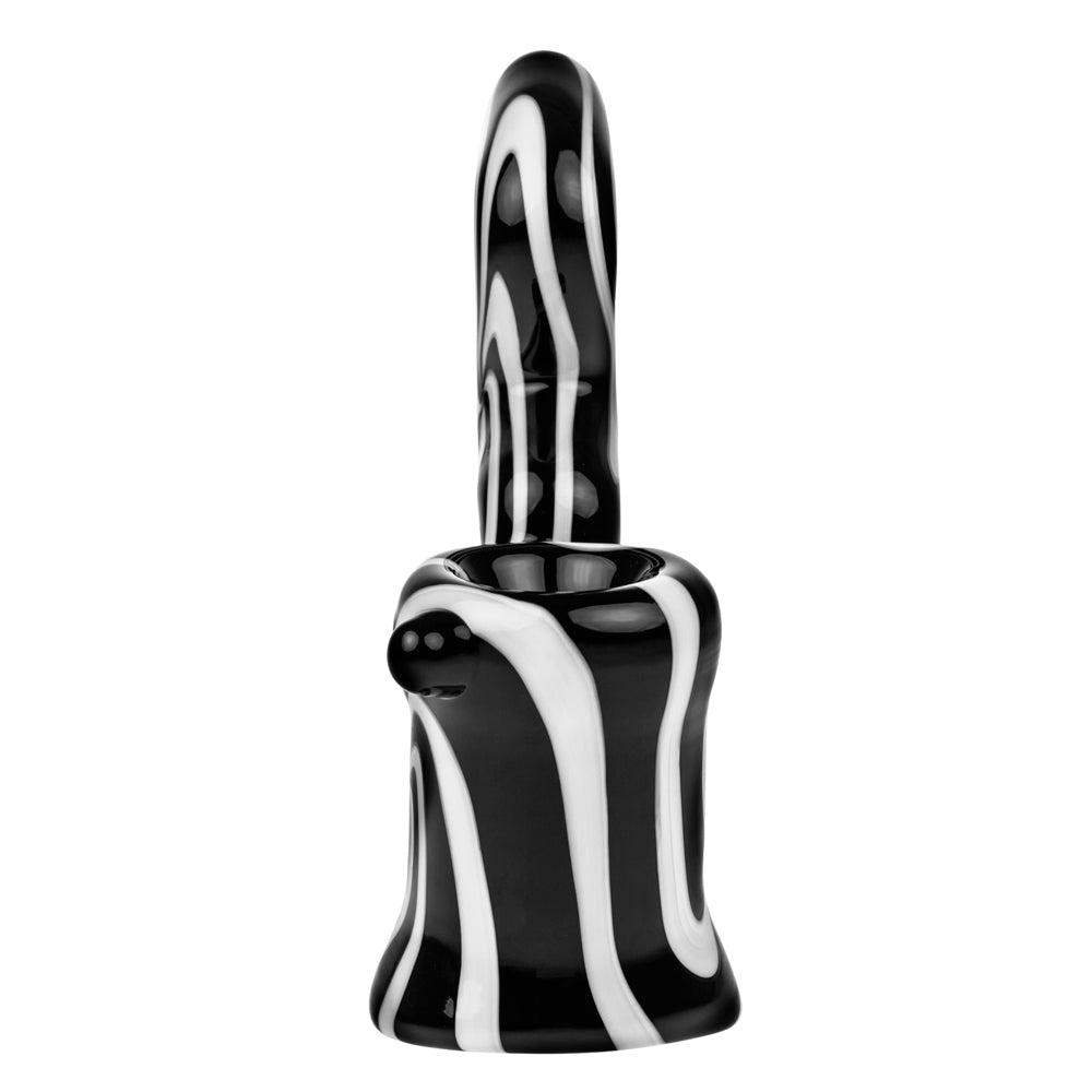 G-Spot Glass Sherlock Bubbler Pipe - Black and White Swirl - Front view