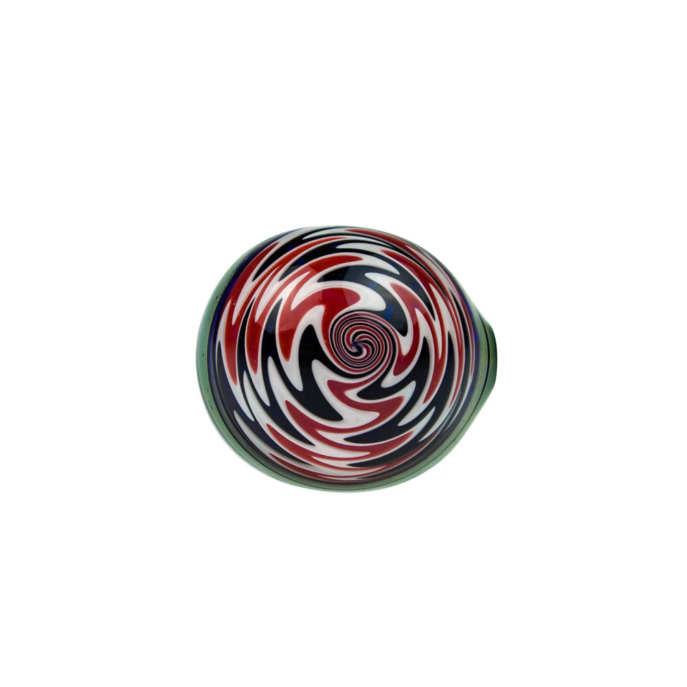 G-Spot Glass Spoon Pipe - Blue with Red, Black and White Hurricane Bowl - Front view