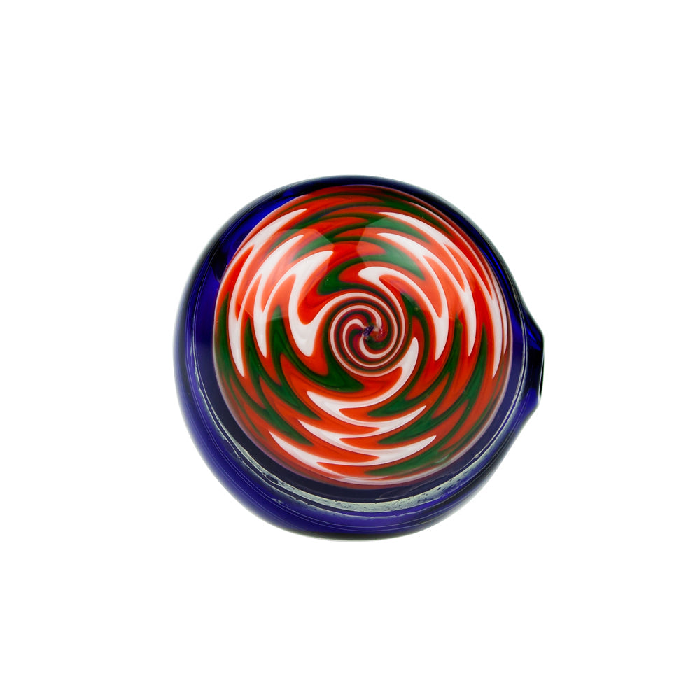 G-Spot Glass Spoon Pipe - Blue with Green, Orange and White Hurricane Bowl - Front view