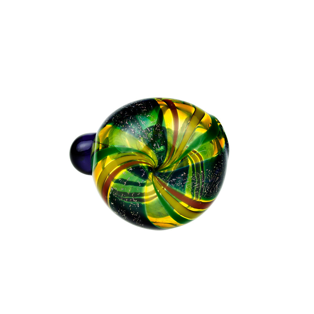 G-Spot Glass Spoon Pipe - Color Stripes and Blue Dichro on Clear Glass - Front view