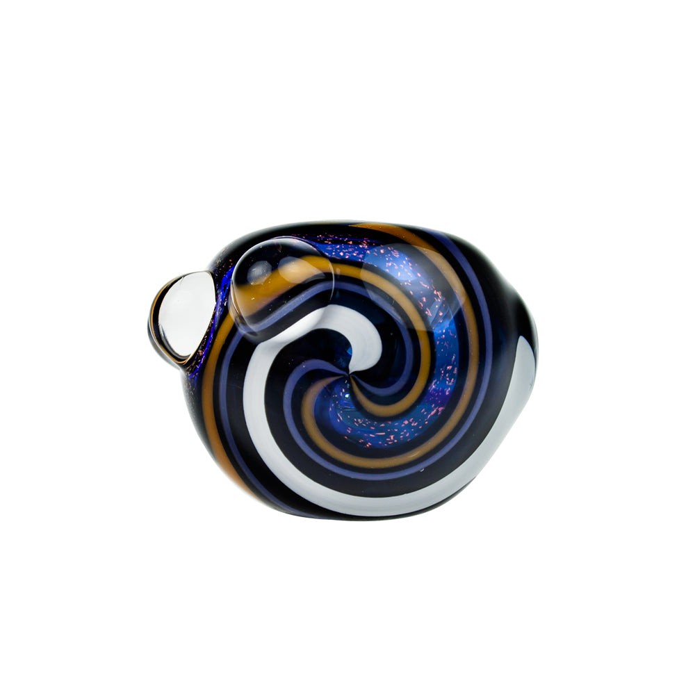 G-Spot Glass Spoon Pipe - Blue Glass with Dichro and Color Stripes - Front view