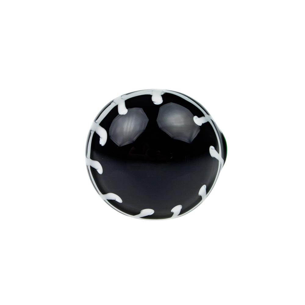 G-Spot Glass Spoon Pipe - Black Glass with Color Artwork and Dichro Stripe - Front view