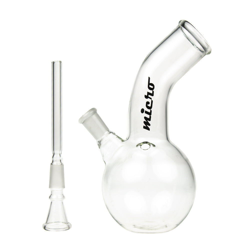 Micro Bong with Bubble Base and Bent Neck - Downstem with Attached Herb Bowl