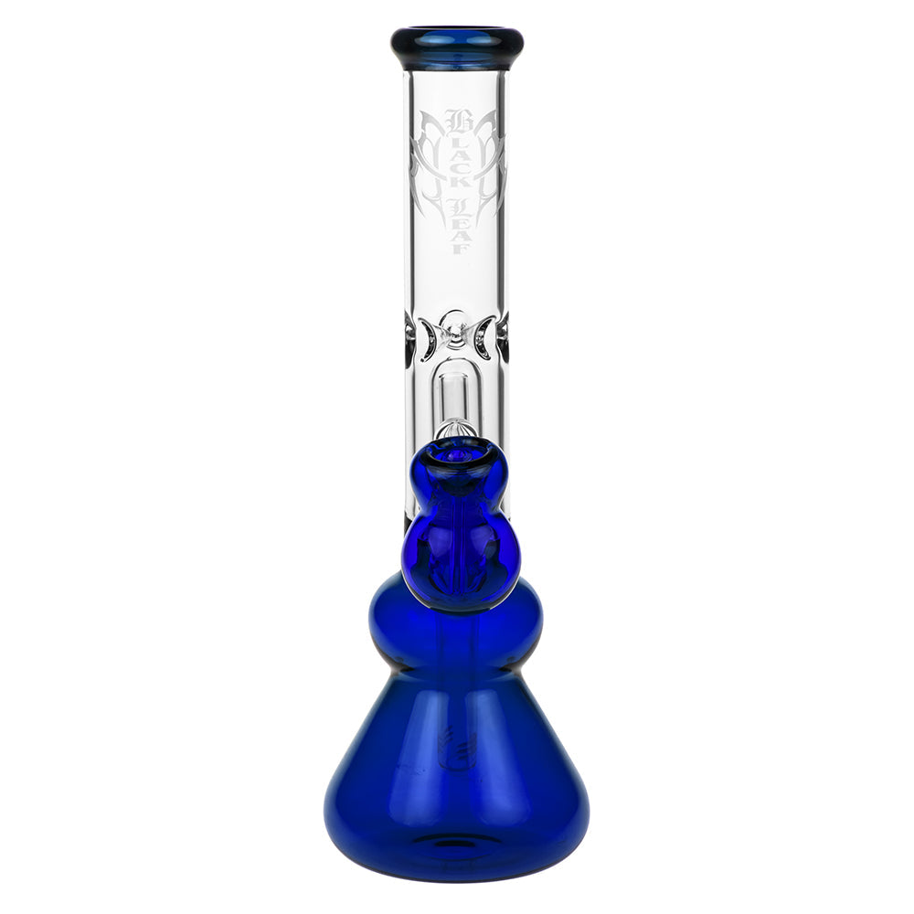 Black Leaf Glass Beaker Base Ice Bong with Precooler - Blue - Front view