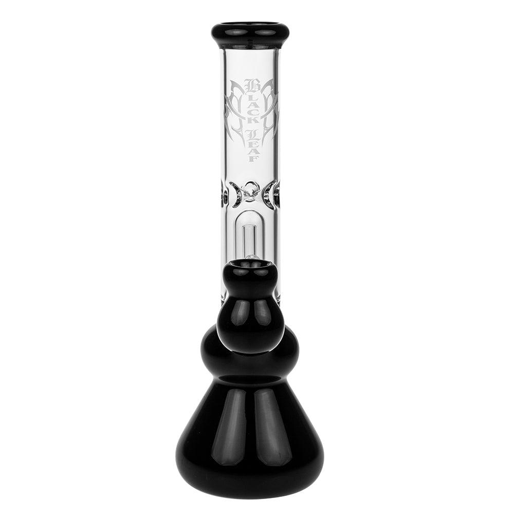 Black Leaf Glass Beaker Base Ice Bong with Precooler - Black - Front view