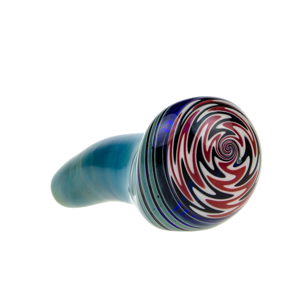 G-Spot Glass Spoon Pipe - Blue with Red, Black and White Hurricane Bowl - Side view 2