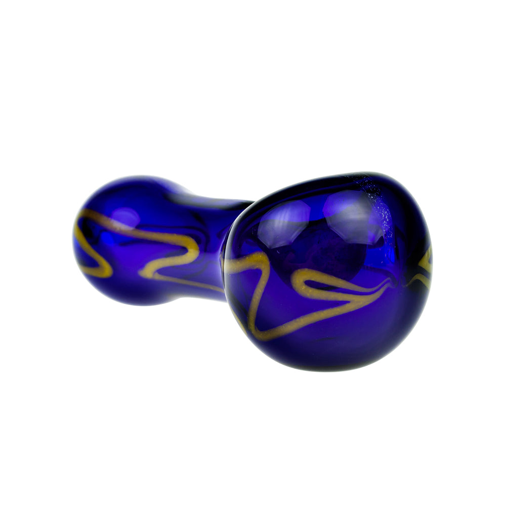 G-Spot Glass Spoon Pipe - Dark Blue with Yellow Artwork - Side view 2