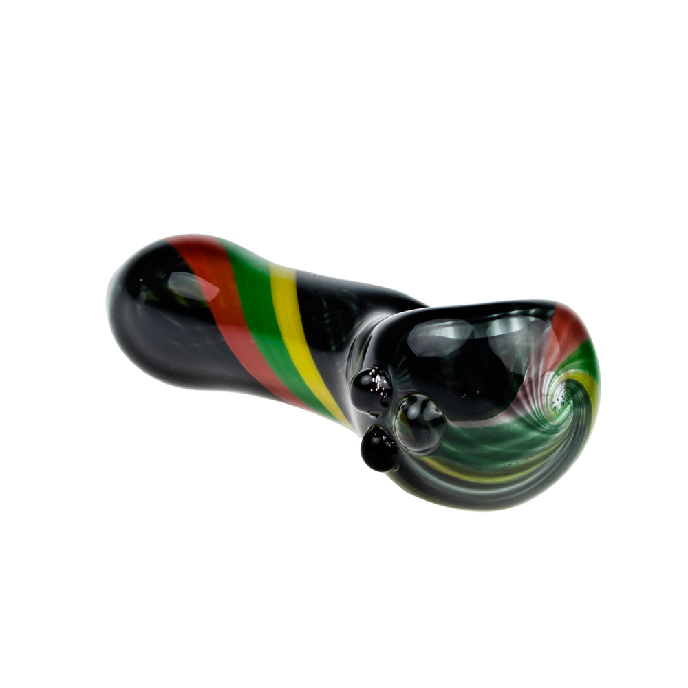 G-Spot Glass Spoon Pipe - Black with Rasta Stripes - Side view 2