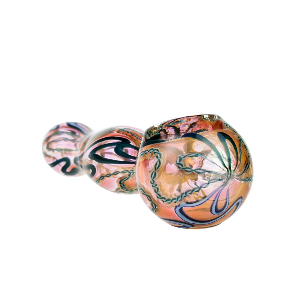 G-Spot Glass Spoon Pipe - Chunky Fumed Clear Glass with Color Zig-Zag Stripes - Side view 2