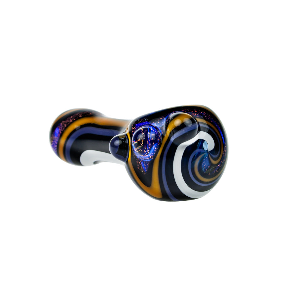 G-Spot Glass Spoon Pipe - Blue Glass with Dichro and Color Stripes - Side view 2