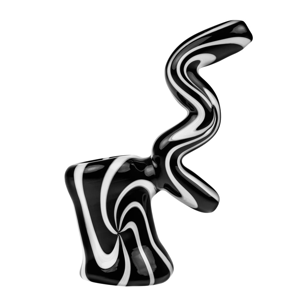 G-Spot Glass Sherlock Bubbler Pipe - Black and White Swirl - Side view 3