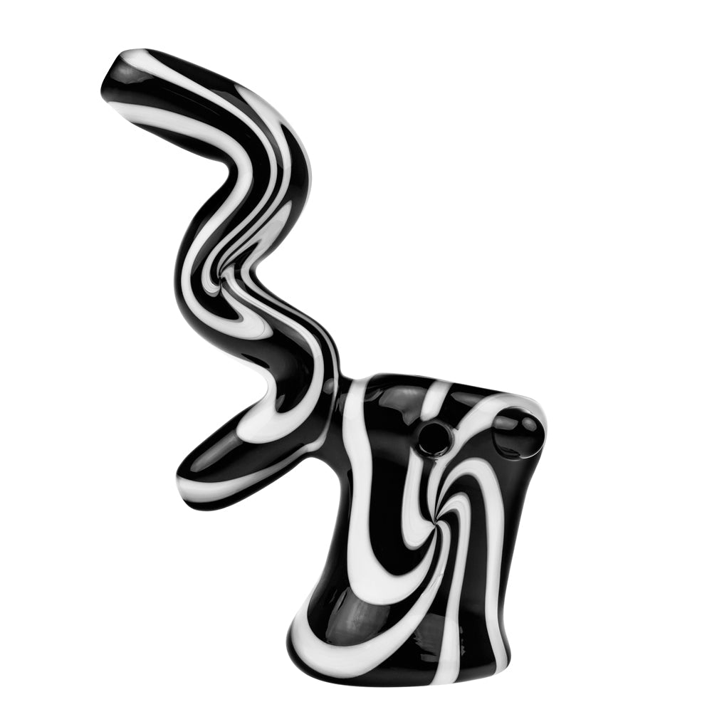 G-Spot Glass Sherlock Bubbler Pipe - Black and White Swirl - Side view 4