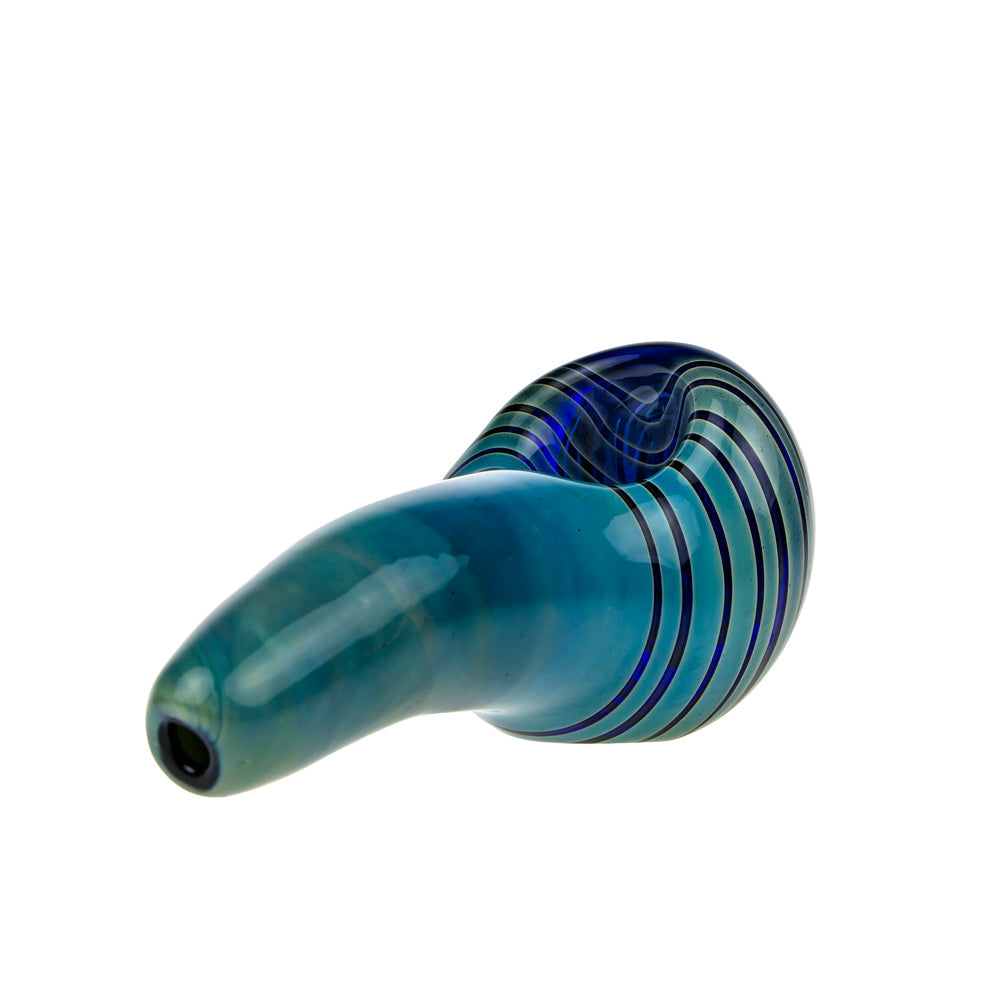 G-Spot Glass Spoon Pipe - Blue with Red, Black and White Hurricane Bowl - Side view 4