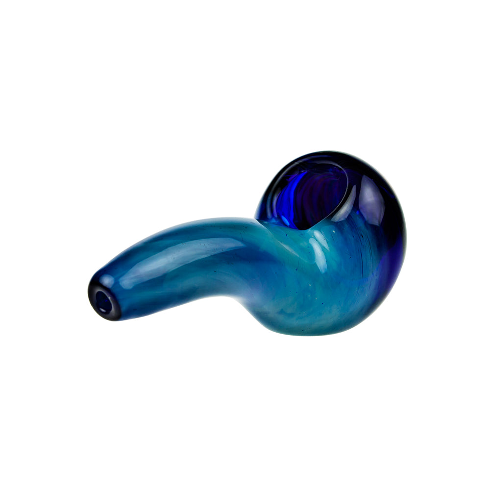 G-Spot Glass Spoon Pipe - Blue with Green, Orange and White Hurricane Bowl - Side view 4