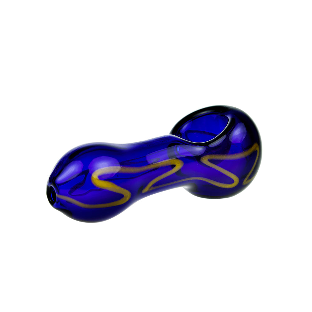 G-Spot Glass Spoon Pipe - Dark Blue with Yellow Artwork - Side view 4
