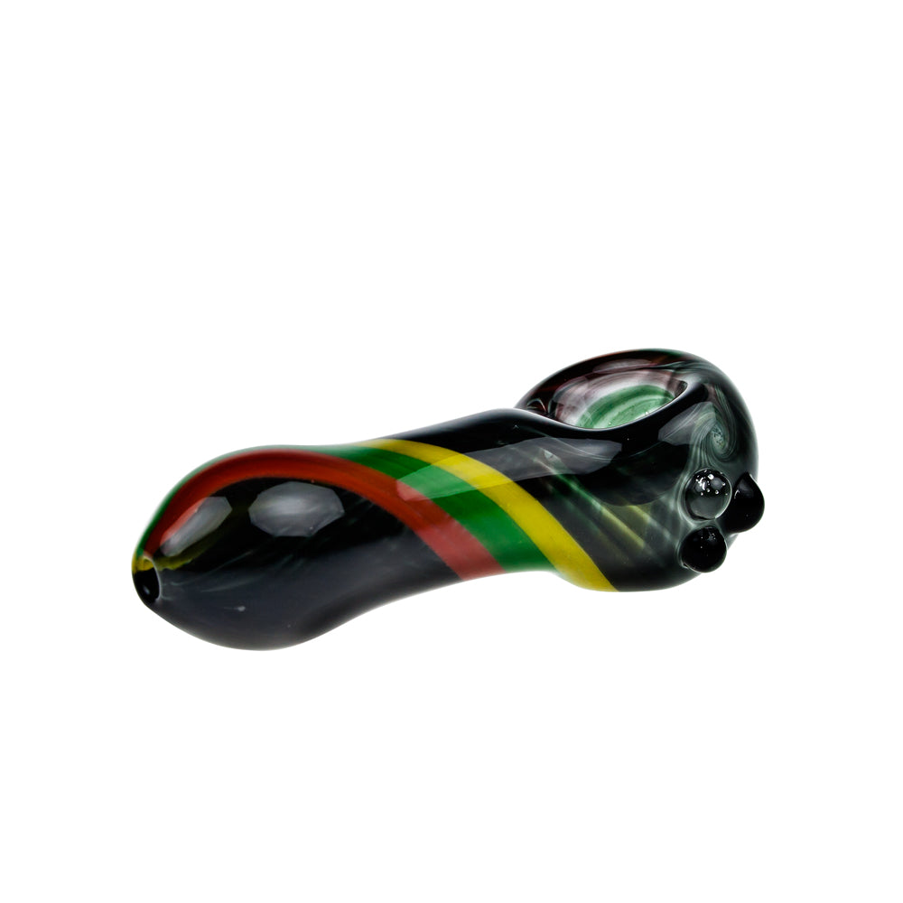 G-Spot Glass Spoon Pipe - Black with Rasta Stripes - Side view 4