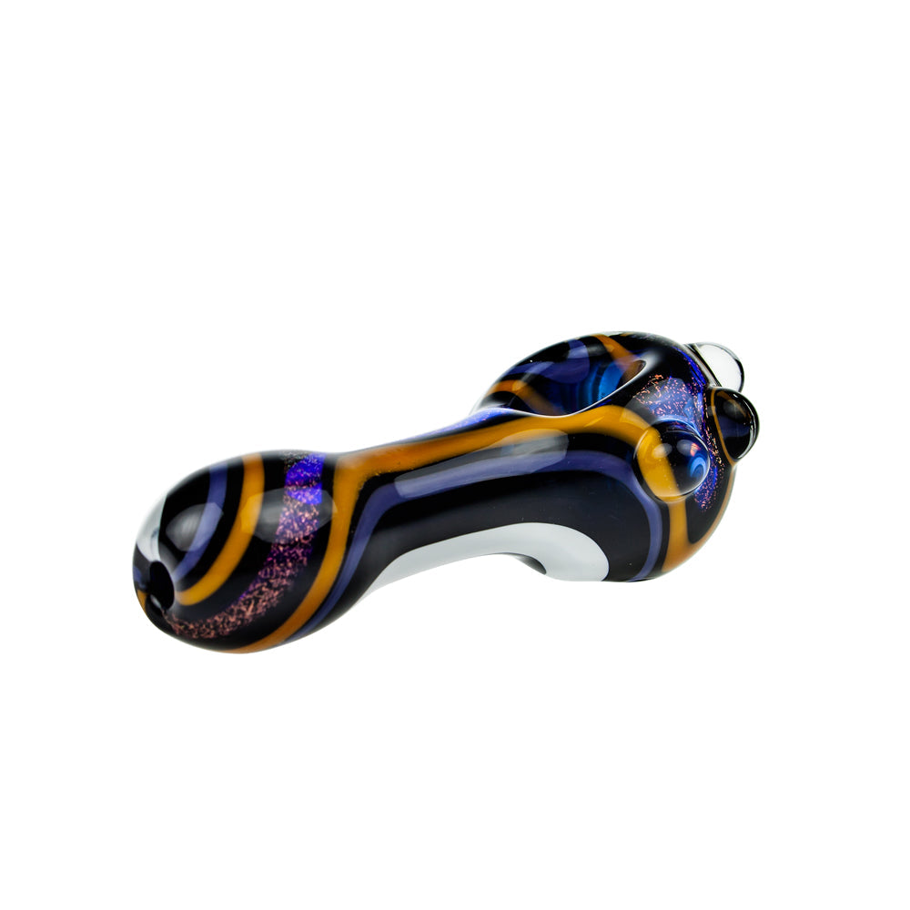 G-Spot Glass Spoon Pipe - Blue Glass with Dichro and Color Stripes - Side view 6