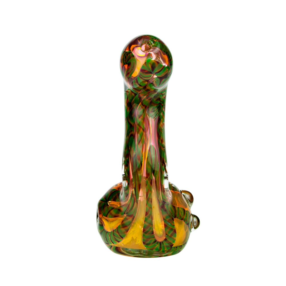 G-Spot Glass Stand-Up Sherlock Pipe - Fumed with Striped Color Rod and Clear Marbles - Back view
