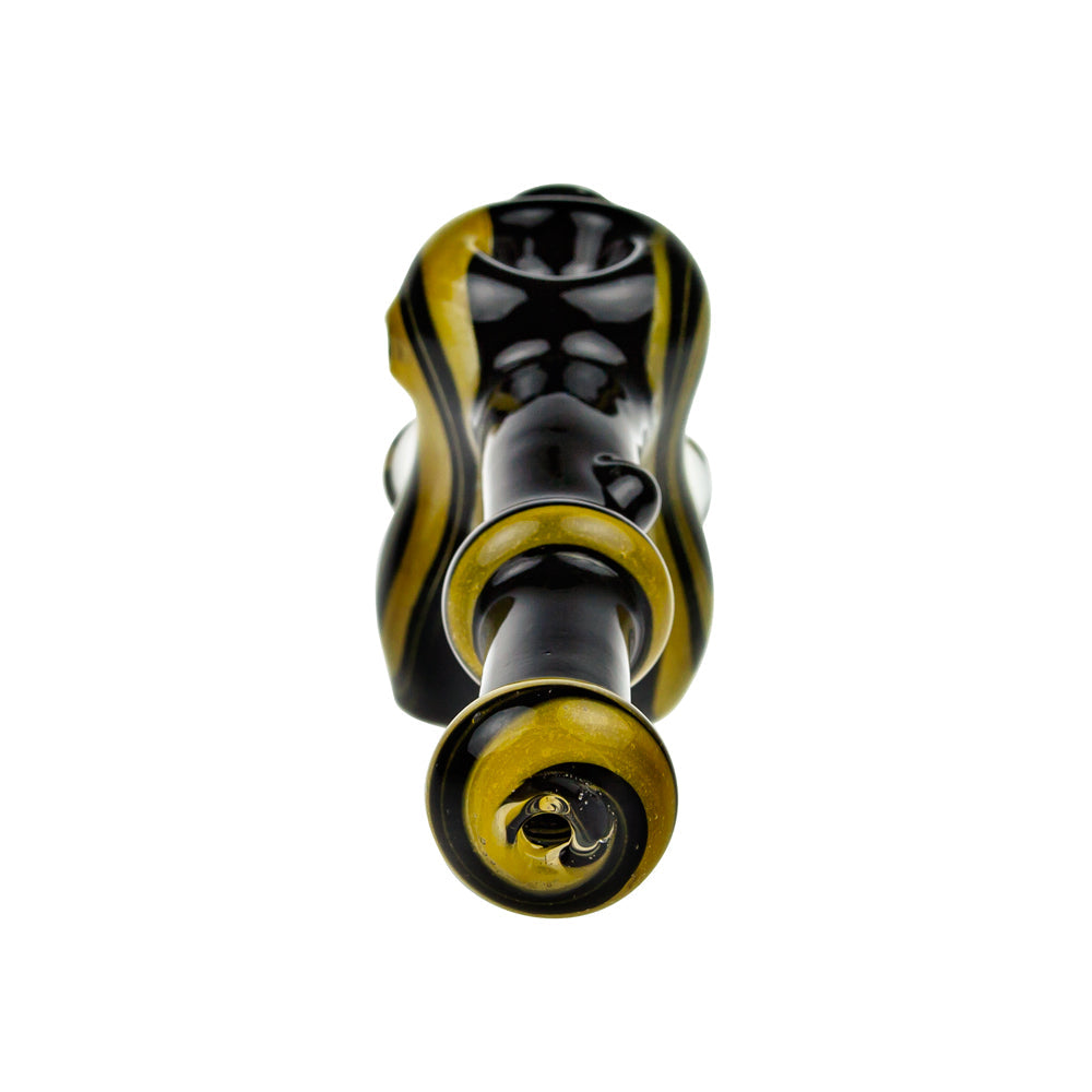 G-Spot Glass Hammer Bubbler Pipe - Black and Yellow with Three Large Marbles - Back view