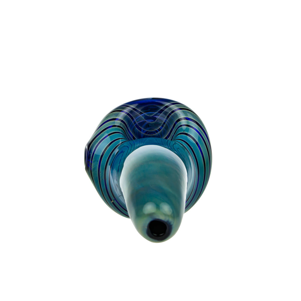 G-Spot Glass Spoon Pipe - Blue with Red, Black and White Hurricane Bowl - Back view