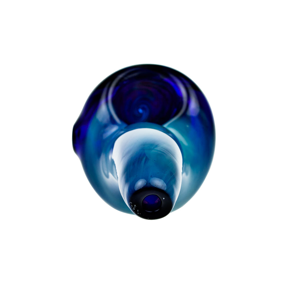 G-Spot Glass Spoon Pipe - Blue with Green, Orange and White Hurricane Bowl - Back view