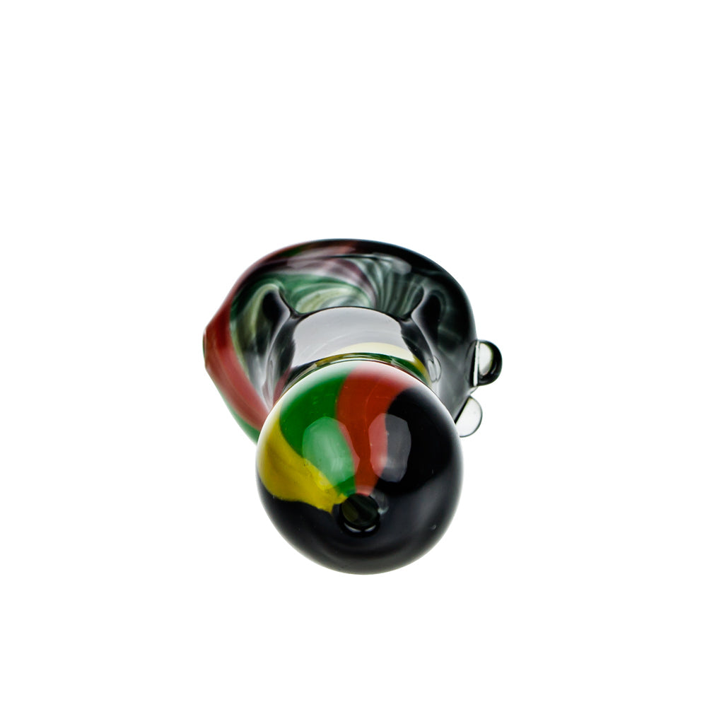 G-Spot Glass Spoon Pipe - Black with Rasta Stripes - Back view