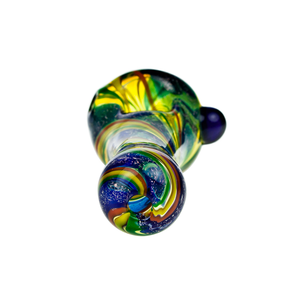 G-Spot Glass Spoon Pipe - Color Stripes and Blue Dichro on Clear Glass - Back view
