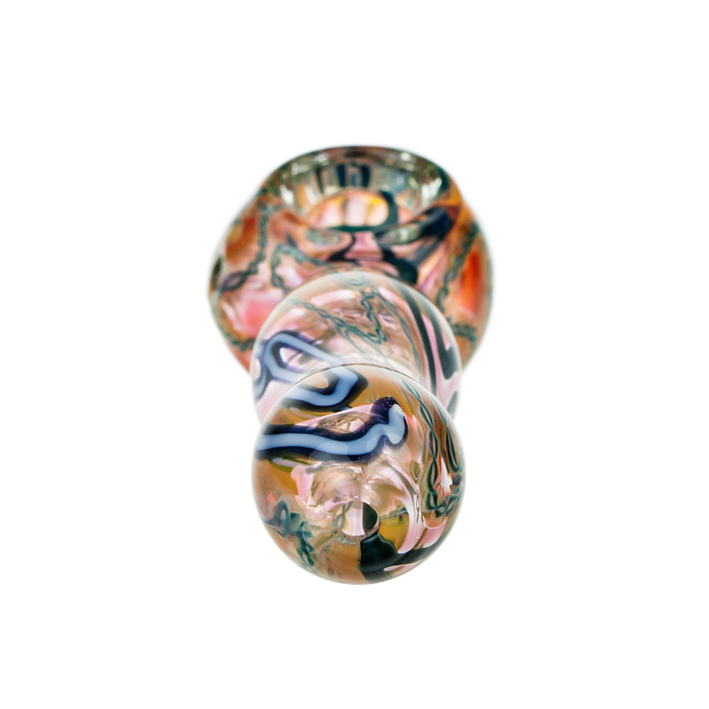 G-Spot Glass Spoon Pipe - Chunky Fumed Clear Glass with Color Zig-Zag Stripes - Back view