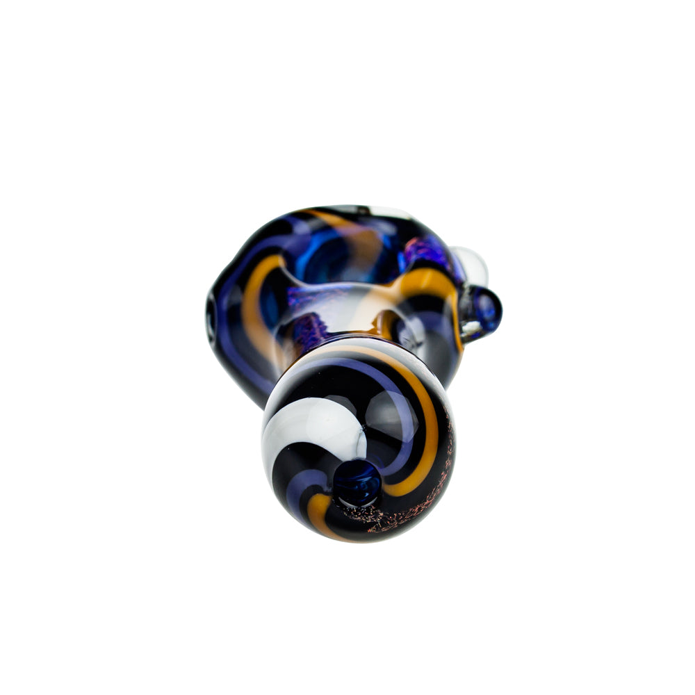 G-Spot Glass Spoon Pipe - Blue Glass with Dichro and Color Stripes - Back view