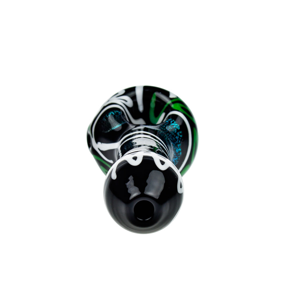 G-Spot Glass Spoon Pipe - Black Glass with Color Artwork and Dichro Stripe - Back view