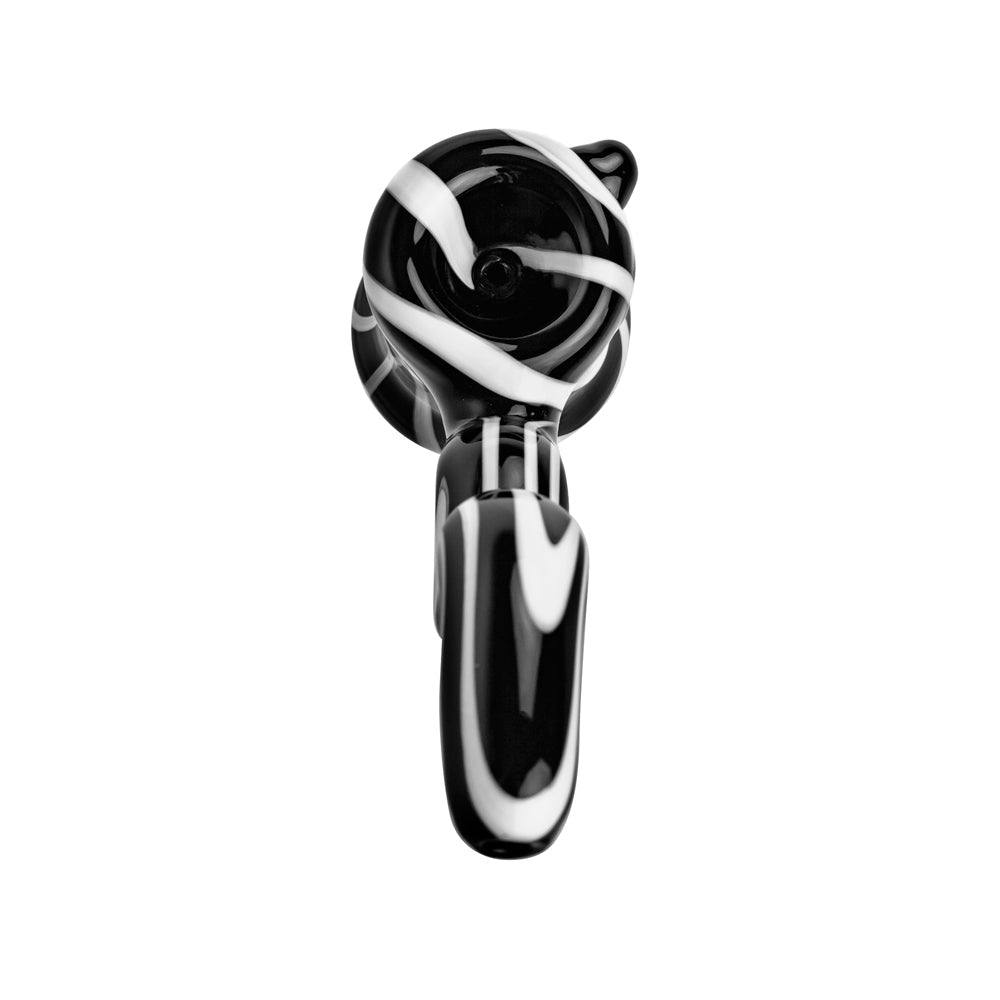 G-Spot Glass Sherlock Bubbler Pipe - Black and White Swirl - Top view