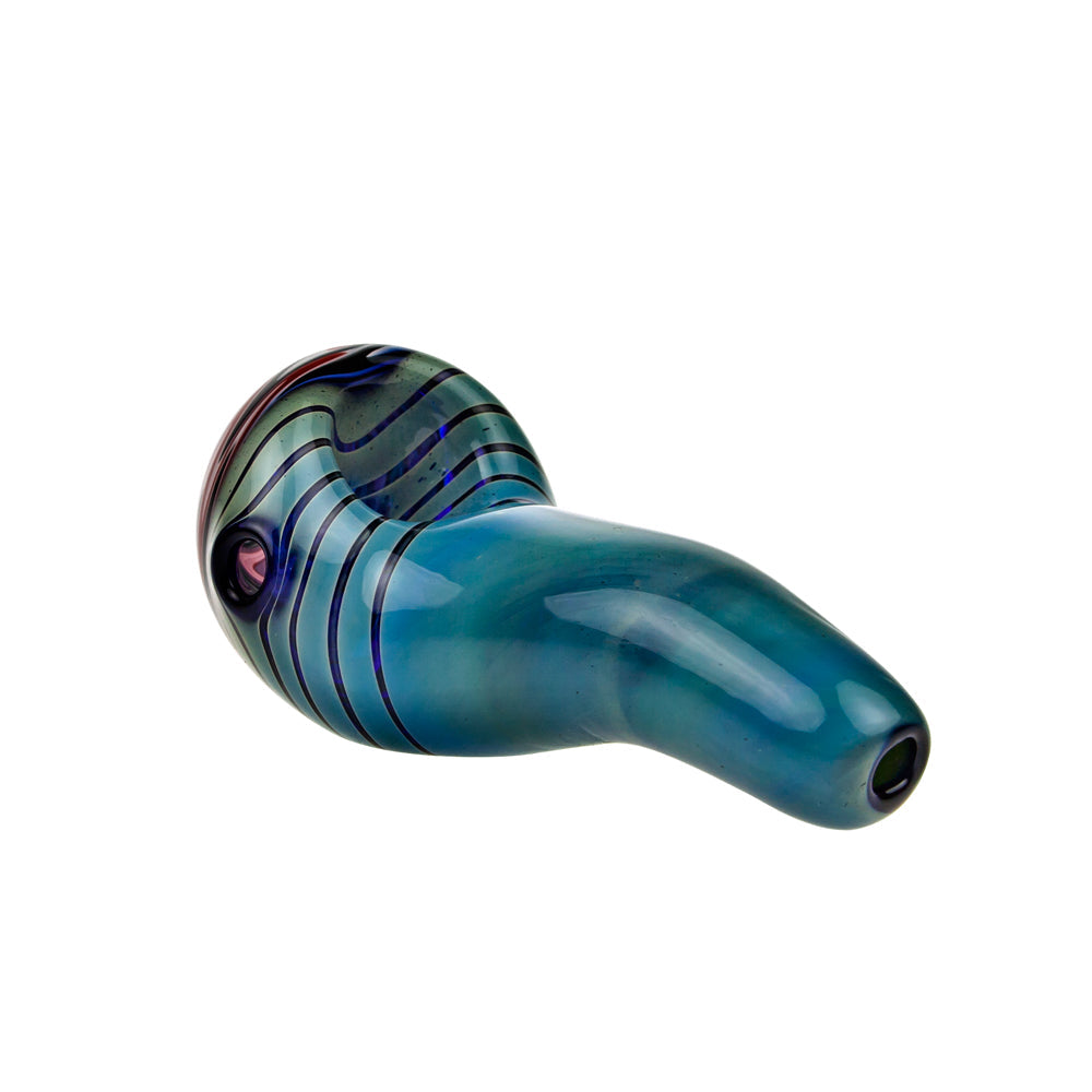 G-Spot Glass Spoon Pipe - Blue with Red, Black and White Hurricane Bowl - Side view 3