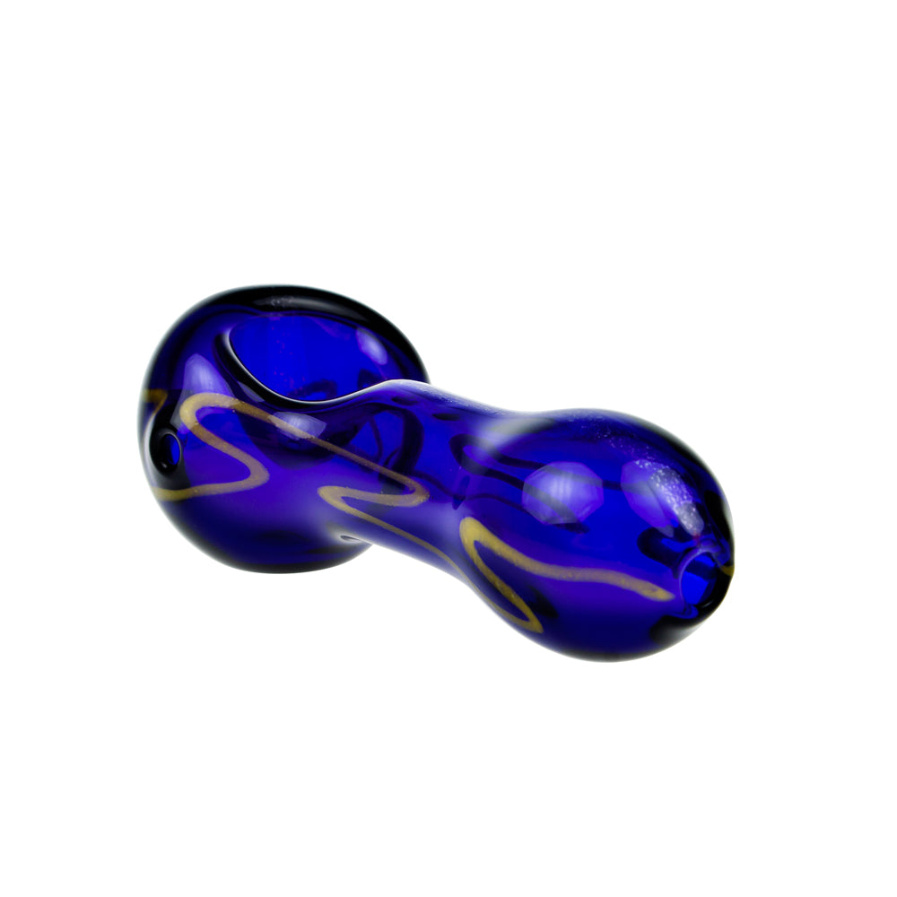 G-Spot Glass Spoon Pipe - Dark Blue with Yellow Artwork - Side view 3