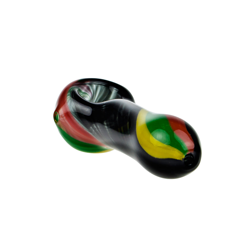 G-Spot Glass Spoon Pipe - Black with Rasta Stripes - Side view 3