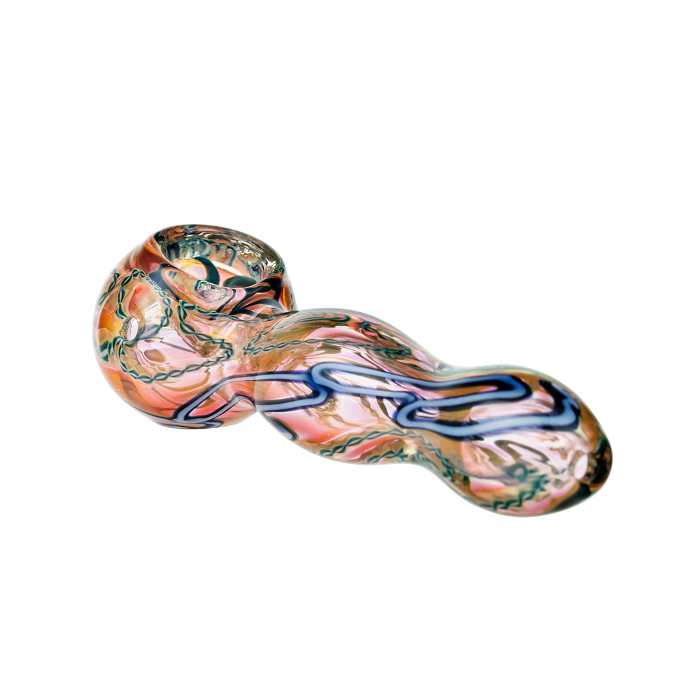 G-Spot Glass Spoon Pipe - Chunky Fumed Clear Glass with Color Zig-Zag Stripes - Side view 4