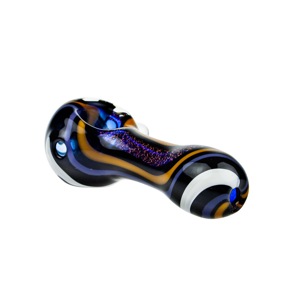 G-Spot Glass Spoon Pipe - Blue Glass with Dichro and Color Stripes - Side view 4