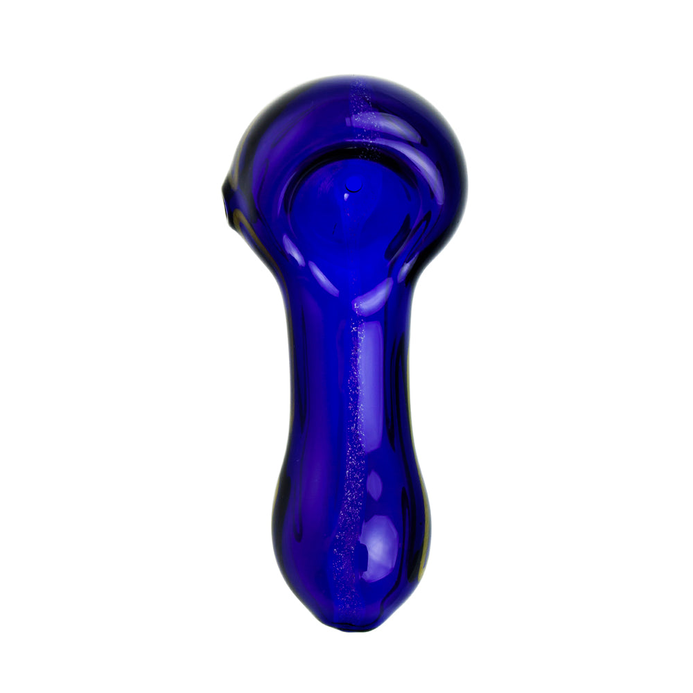 G-Spot Glass Spoon Pipe - Dark Blue with Yellow Artwork - Top view