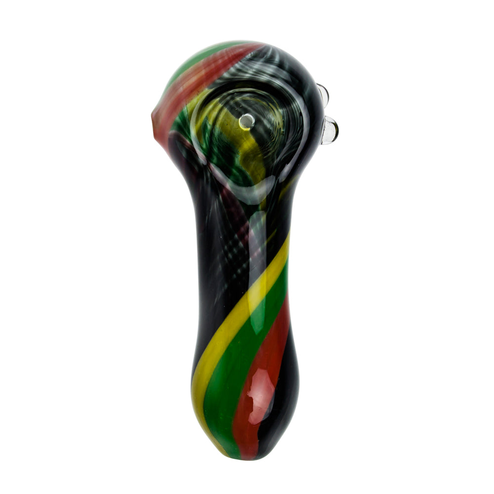 G-Spot Glass Spoon Pipe - Black with Rasta Stripes - Top view