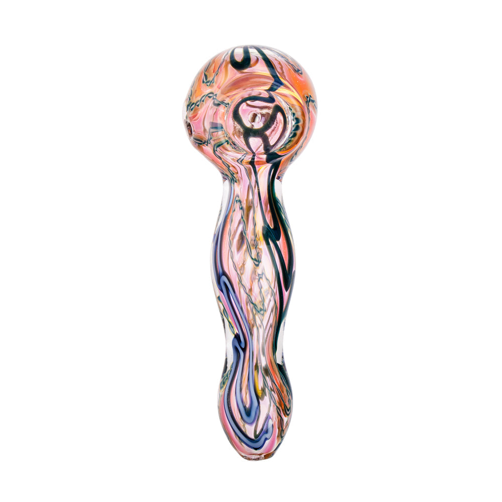 G-Spot Glass Spoon Pipe - Chunky Fumed Clear Glass with Color Zig-Zag Stripes - Top view