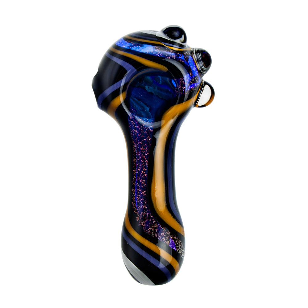 G-Spot Glass Spoon Pipe - Blue Glass with Dichro and Color Stripes - Top view