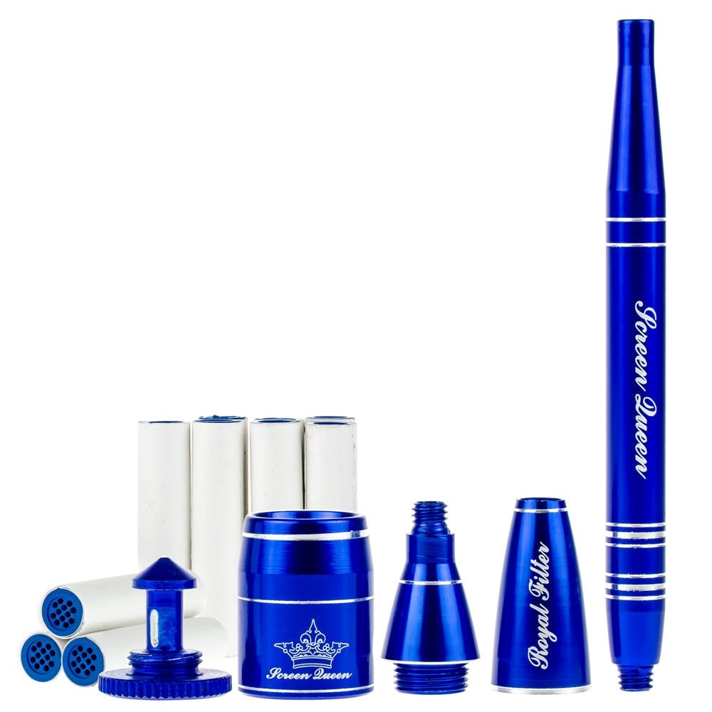 Screen Queen Hand Pipe with Royal Filter Kit | Blue - Complete Set