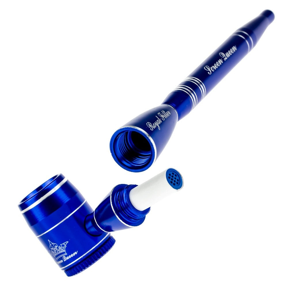 Screen Queen Hand Pipe with Royal Filter Kit | Blue - Royal Filter with Activated Carbon Filter
