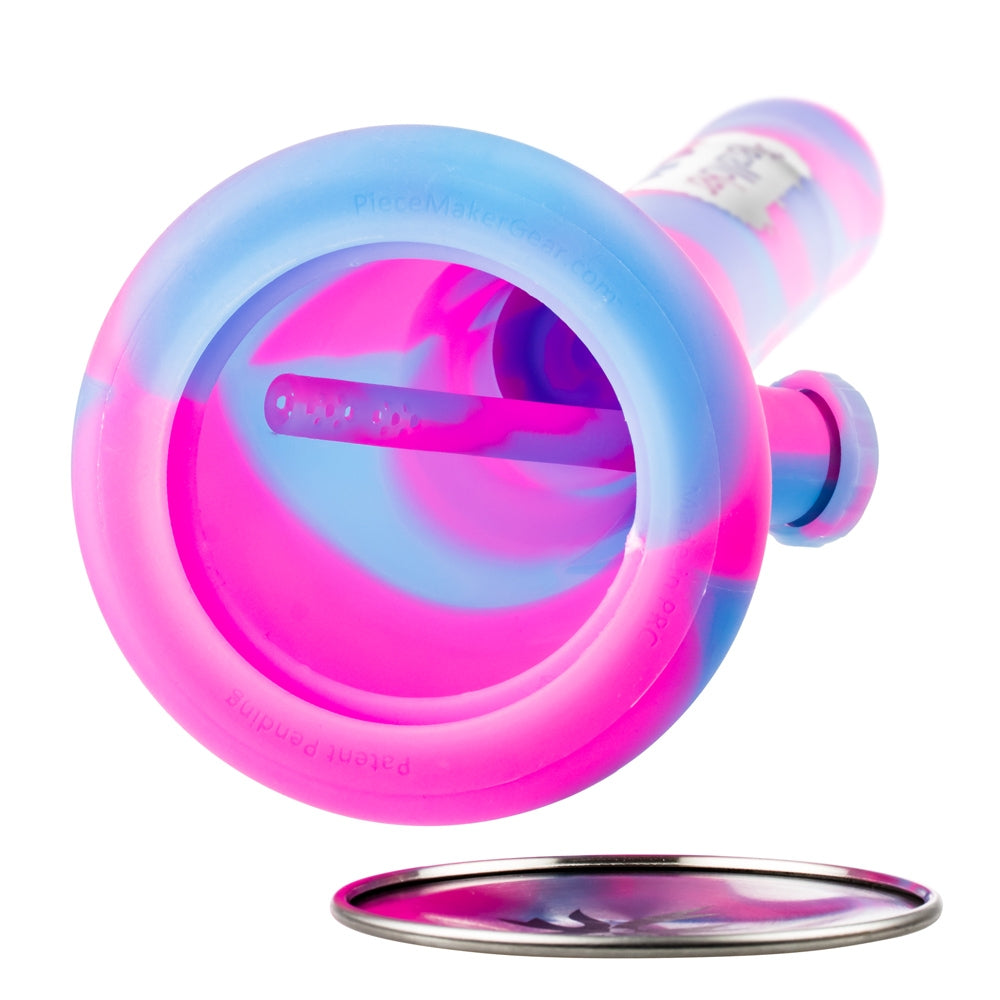 PieceMaker Kahuna Beaker Base Silicone Bong | Pink/Blue - Stainless Steel Plate