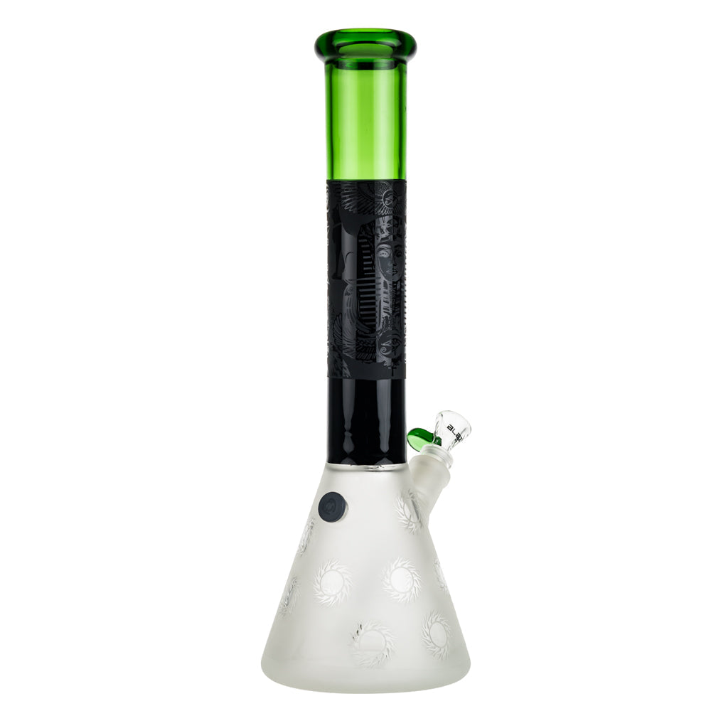 Blaze Glass Frosted Beaker Ice Bong with Black and Green Tube - Back View