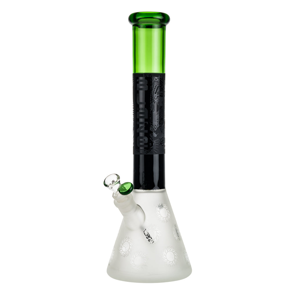 Blaze Glass Frosted Beaker Ice Bong with Black and Green Tube - Side View 2