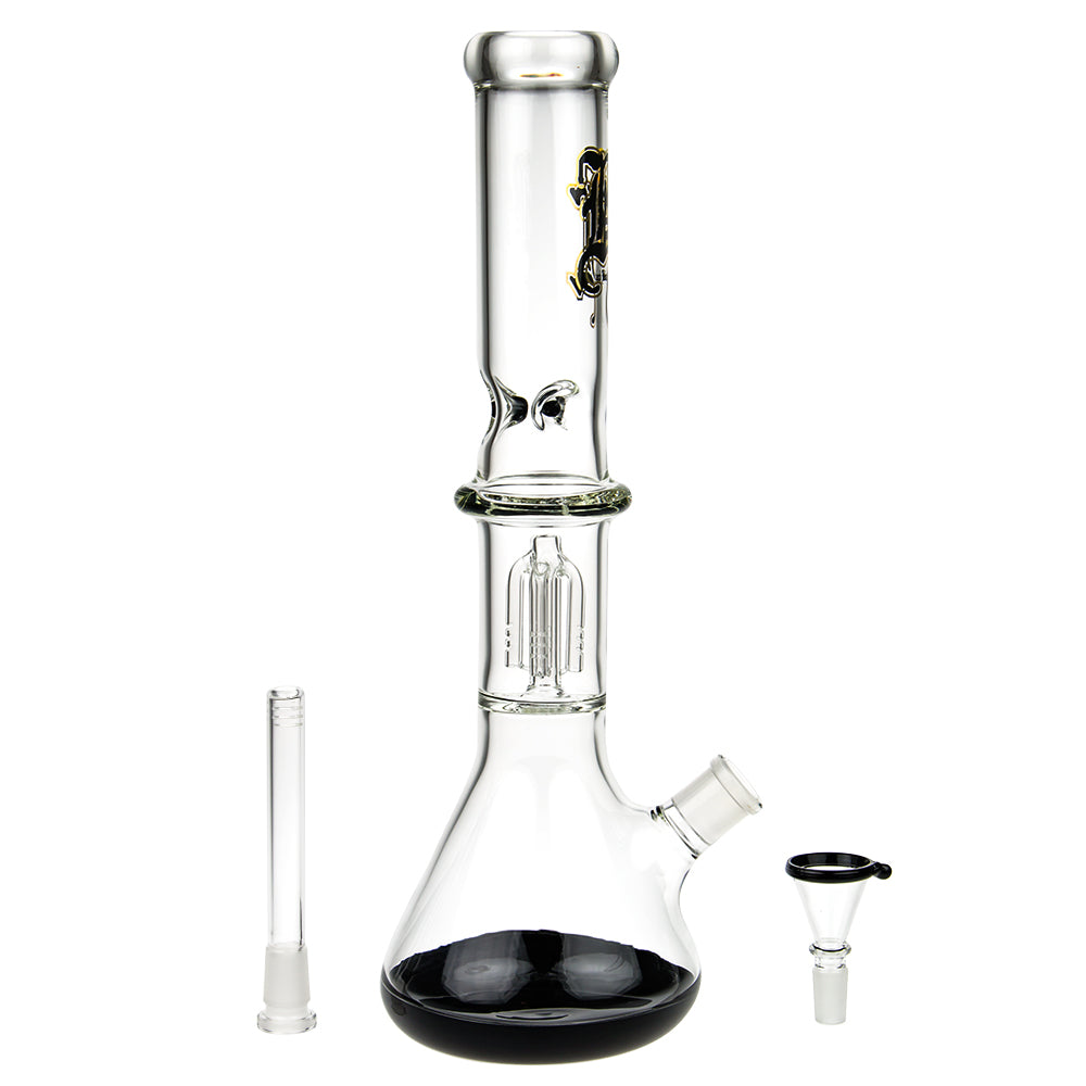 Black Leaf Beaker Base Ice Bong with 4-arm Tree Perc | Black - Downstem and Bowl Included