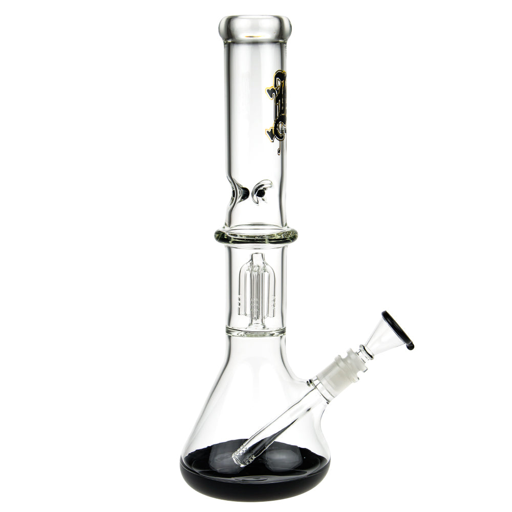 Black Leaf Beaker Base Ice Bong with 4-arm Tree Perc | Black - Side View 6