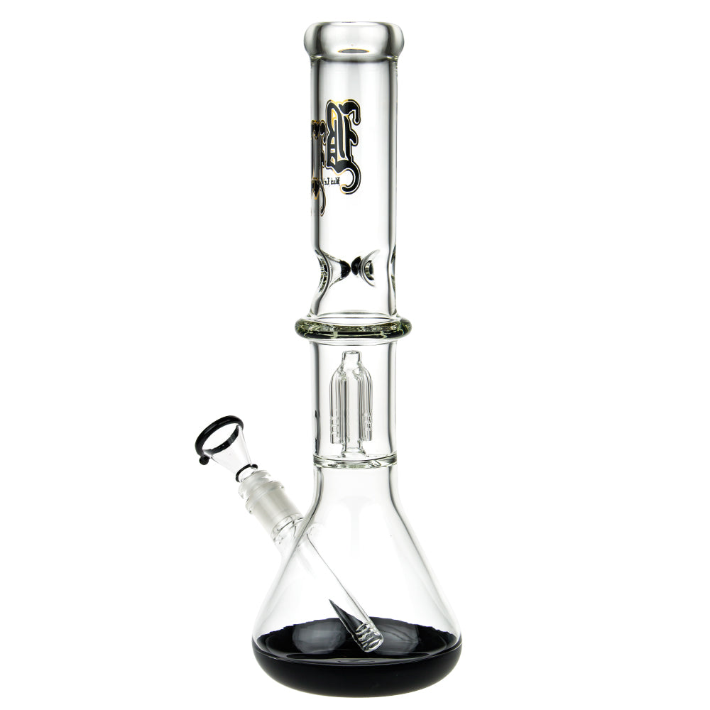 Black Leaf Beaker Base Ice Bong with 4-arm Tree Perc | Black - Side View 4