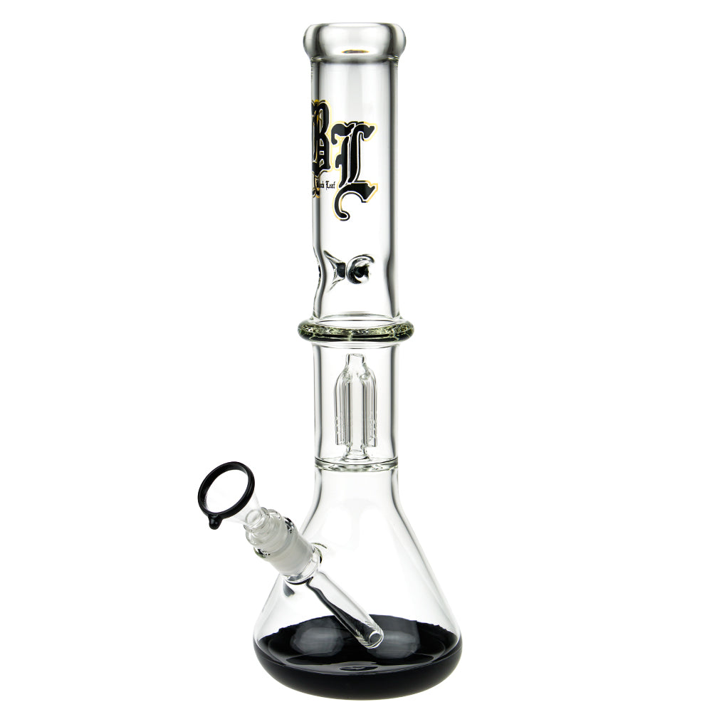 Black Leaf Beaker Base Ice Bong with 4-arm Tree Perc | Black - Side View 2