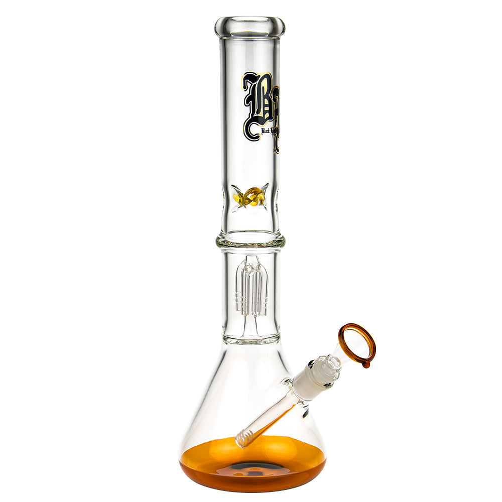 Black Leaf Beaker Base Ice Bong with 4-arm Tree Perc | Amber